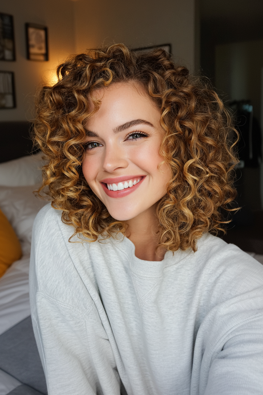 20. Soft Curly Lob mit goldenem Honig (Haarschnitte für Frauen) - Haarschnitte für Frauen