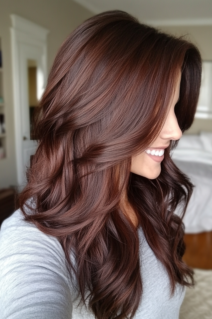 20. Weiche Mahagoni -Wellen mit Schichten (lang geschichtete Haarschnitte) - lang geschichtete Haarschnitte