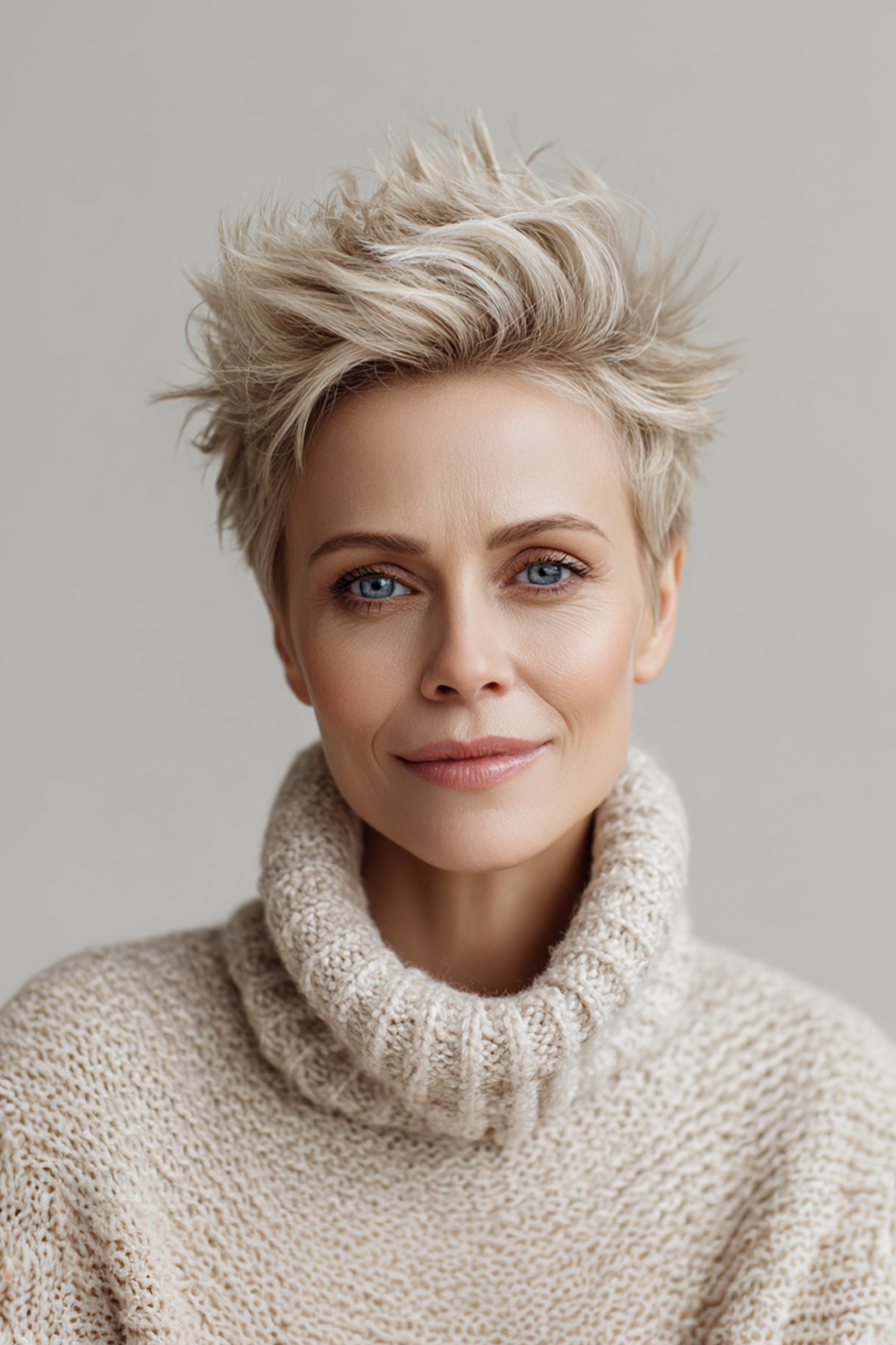 20. Soft Spiky Champagner Blond (stachelige Frisuren für ältere Frauen) - Stachelige Frisuren für ältere Frauen