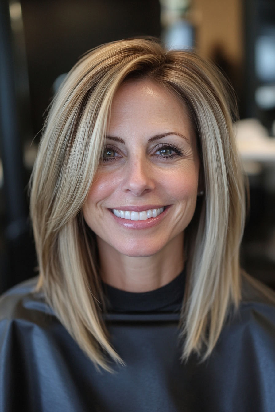 20. Straight Dark Blonde Lob mit weichen Schichten (glatte Haarhaarschnitte) - Straight Hair Haircuts