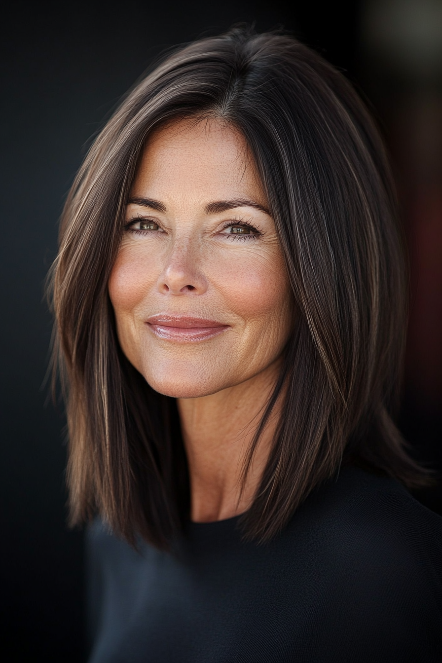 20. Gerade mittlere Länge in klassischem Braun (einfache Haarschnitte für Frauen über 40) - einfache Haarschnitte für Frauen über 40