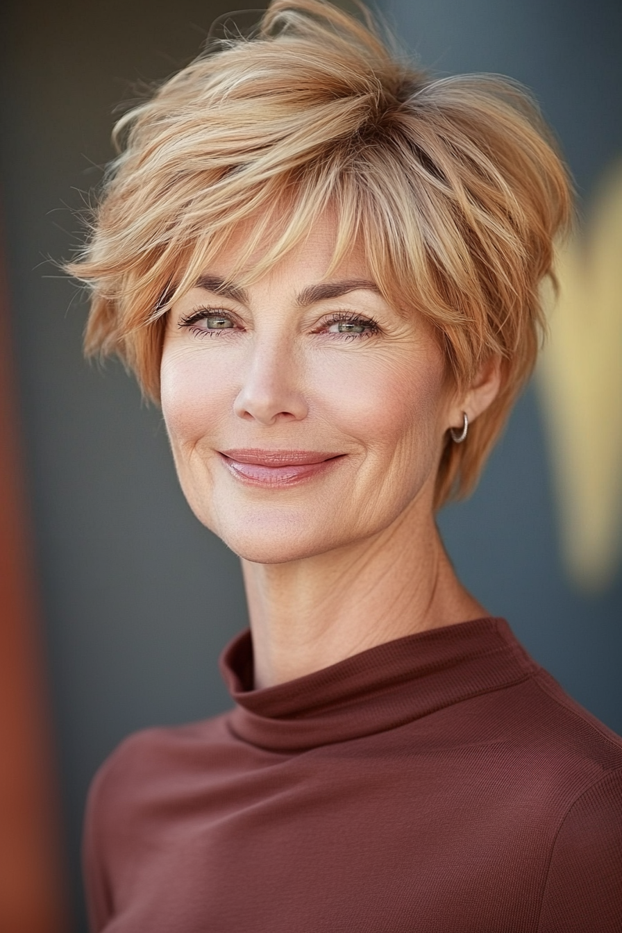 20. Erdbeerblonde kurzer Shag (kurze Haarschnitte für Frauen über 60 mit feinem dünnem Haar) - kurze Haarschnitte für Frauen über 60 mit feinem dünnem Haar