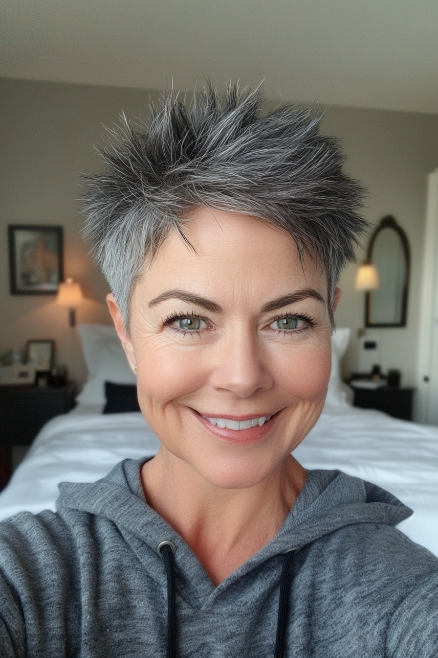 20. Verjüngte Stachelpixie in natürlicher dunkelgrau (kurze Spiky -Frisuren für ältere Frauen) - kurze Spiky -Frisuren für ältere Frauen