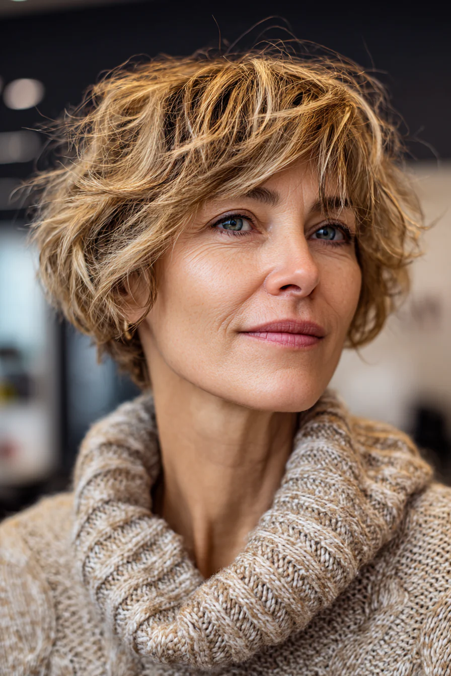 20. Tousled Honey-Brown Short Shag (Kurze, zottelige Frisuren für ältere Frauen) – Kurze, zottelige Frisuren für ältere Frauen