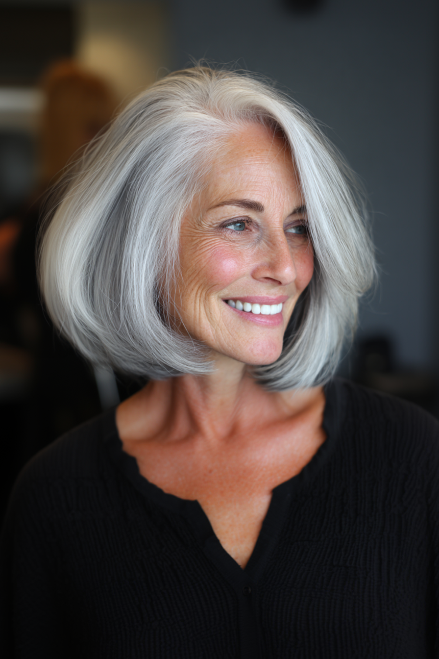 20. Voluminous Silver Bob mit Unterlicht (schicke Frisuren für Frauen über 50 mit grauem Haar) - schicke Frisuren für Frauen über 50 mit grauen Haaren