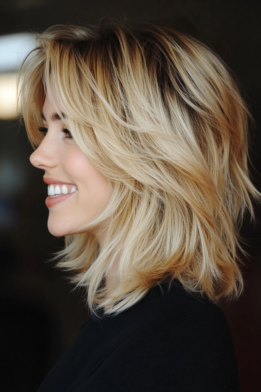 21. Beige Blonde Classic Shag (zottelige Haarschnitte für dickes Haar) - Shaggy -Haarschnitte für dickes Haar