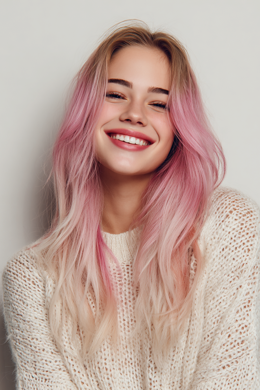 21. Blended Schichten mit pastellrosa Enden (Haarschnitte für Frauen) - Haarschnitte für Frauen