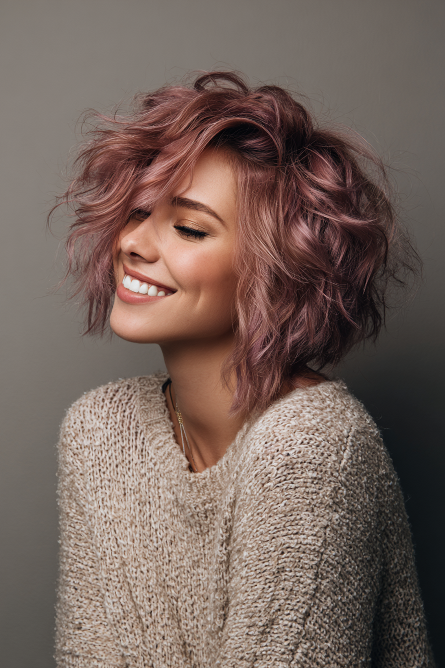 21. Blended Wolf Bob in Metallic Rose (abgehackte geschichtete Frisuren) - abgehackte, geschichtete Frisuren