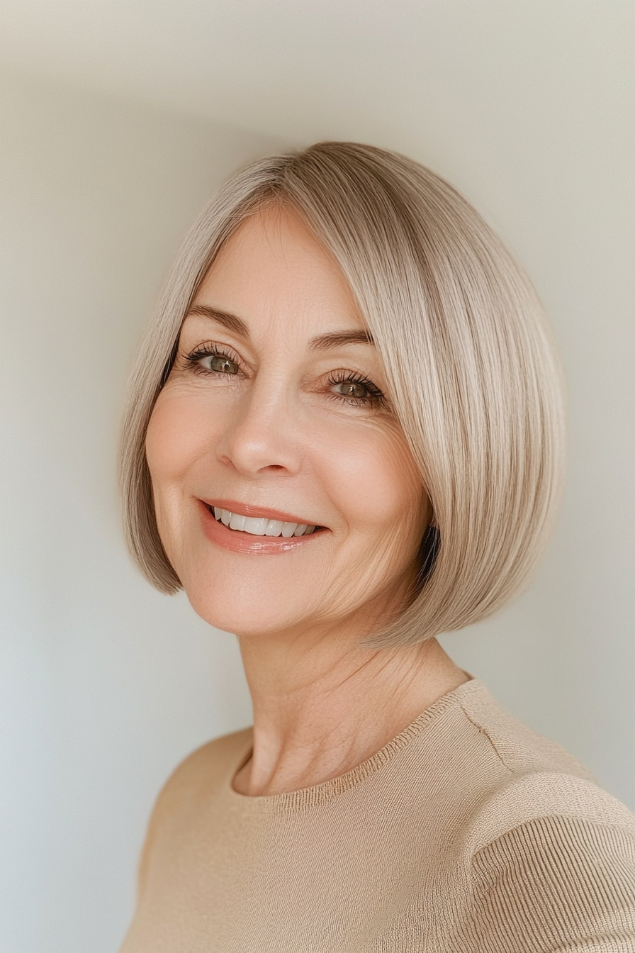 21. Blunt Cut Bob in warmem Beige (kurze freche Haarschnitte für ältere Frauen) - kurze freche Haarschnitte für ältere Frauen