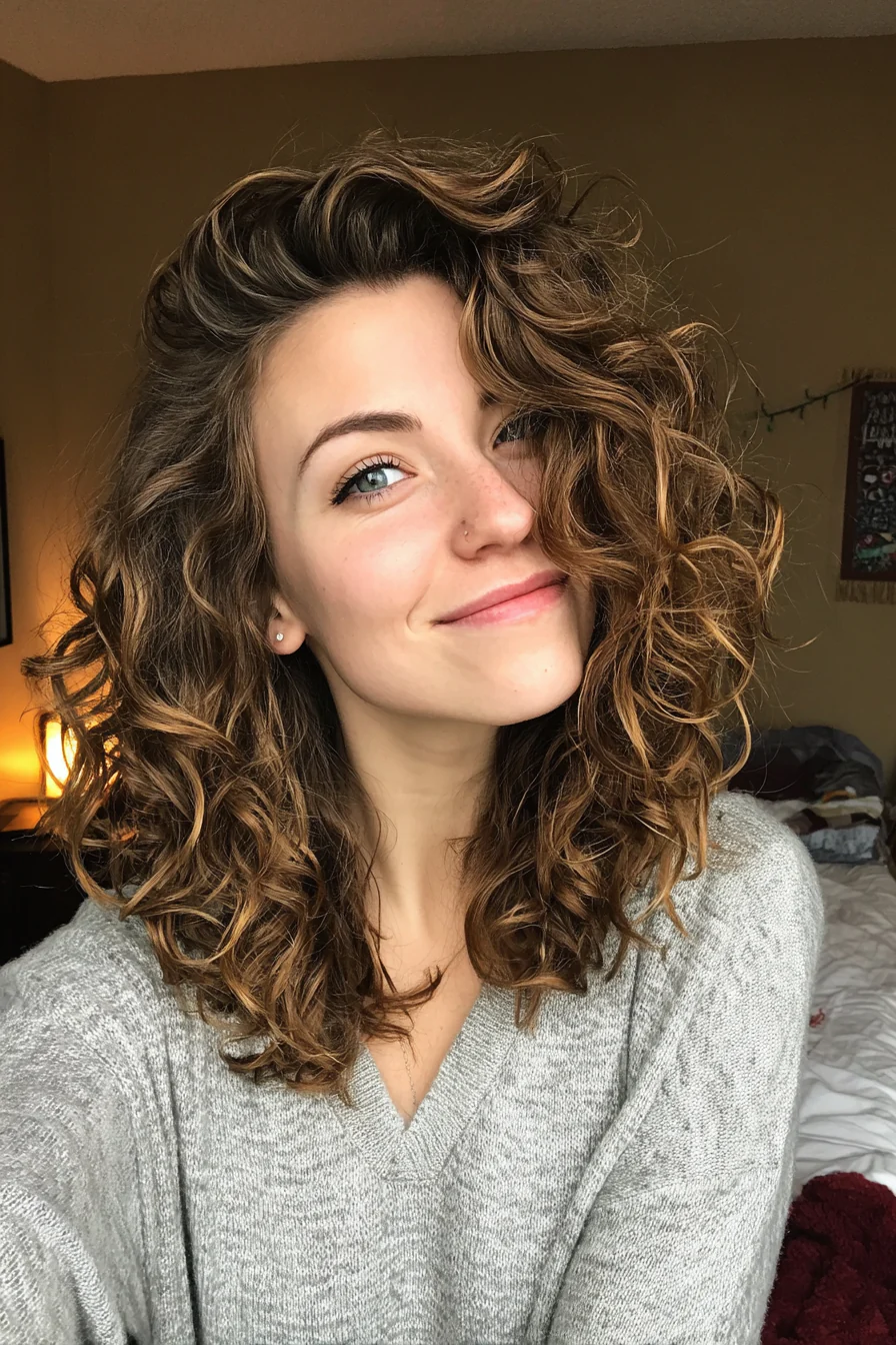 21. Gebutterte Pekannuss-Schulterschichten (geschichtete lockige Frisuren) – geschichtete lockige Frisuren