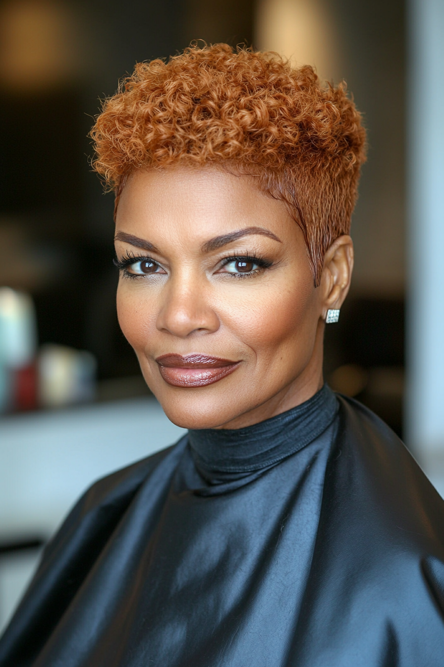 21. Crown Volume Pixie in Goldbraun (Pixie-Haarschnitte für schwarze Frauen über 60) – Pixie-Haarschnitte für schwarze Frauen über 60