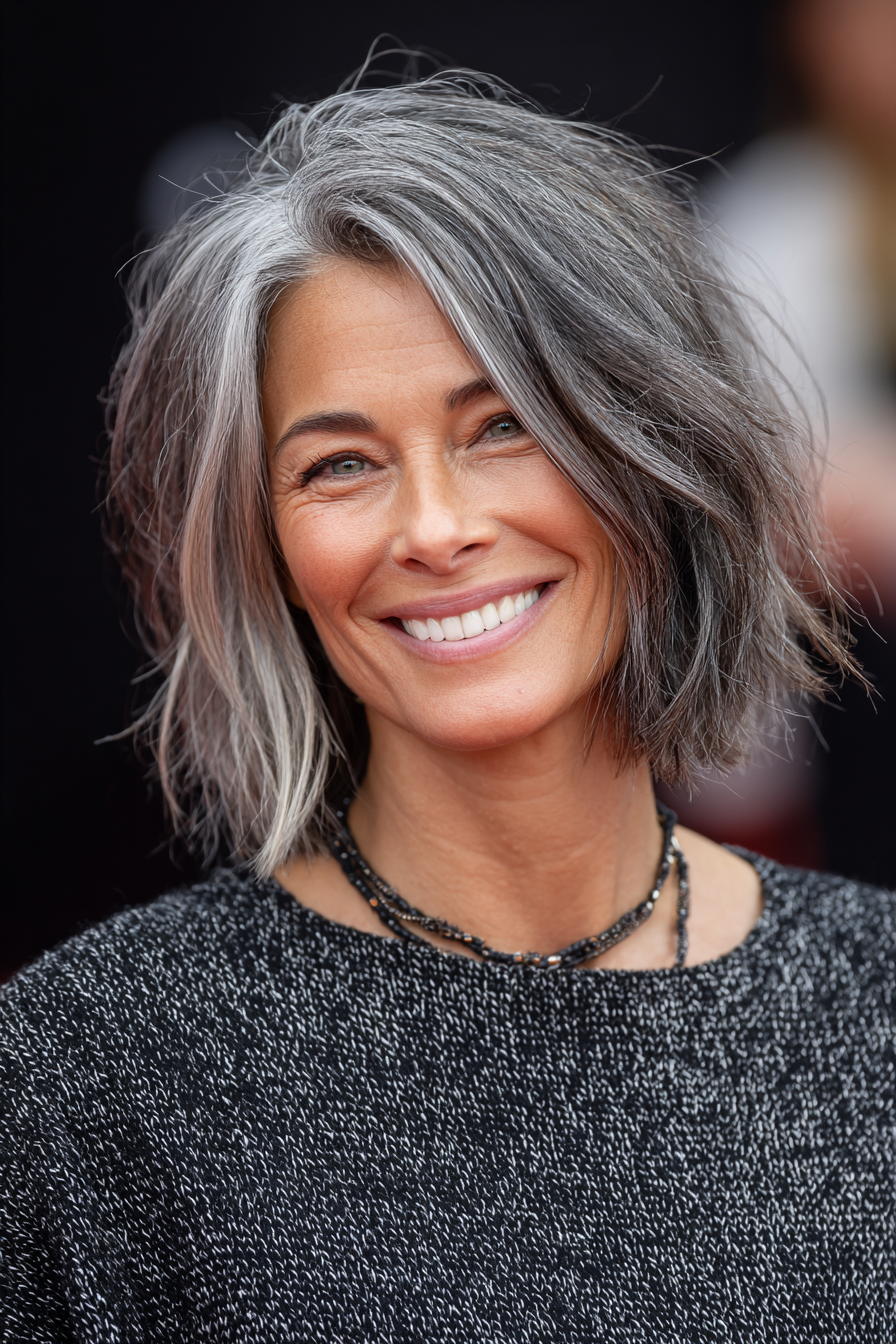 21. Dimensional Grey Balayage Bob (graue Frisuren für Frauen über 40) - graue Frisuren für Frauen über 40