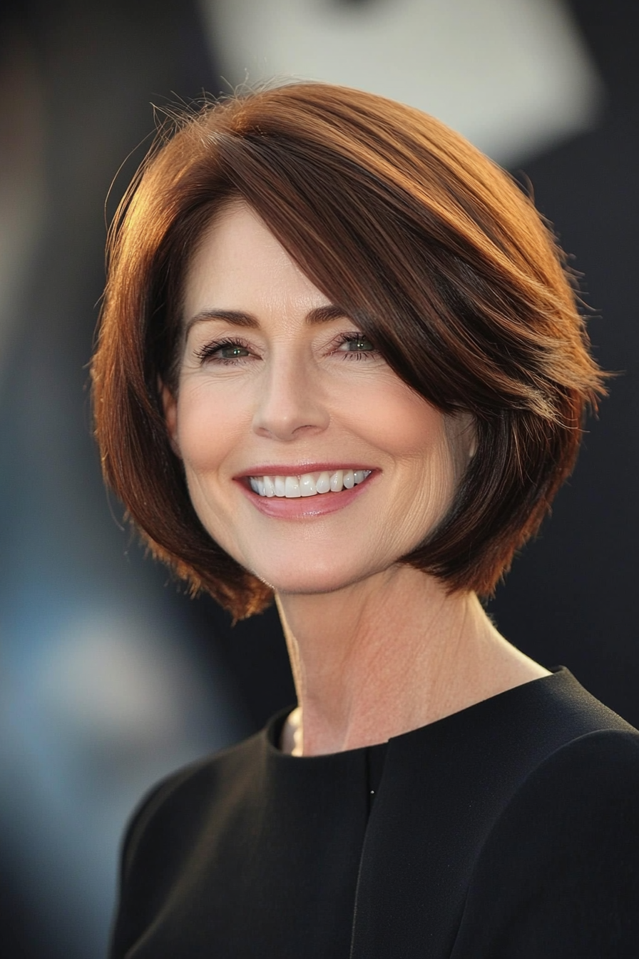 21. Elegante Kastaniennuss -Teilbob (elegante kurze Frisuren für ältere Frauen) - Elegante kurze Frisuren für ältere Frauen