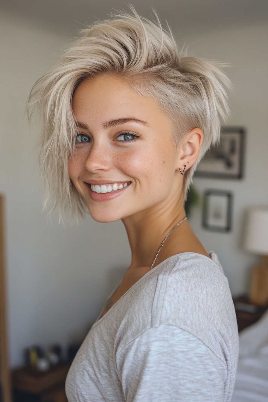 21. Leichte Ascheblonde Faux Hawk mit strukturierter Pixie -Basis (Faux Hawk Haircuts for Women) - Faux Hawk -Haarschnitte für Frauen