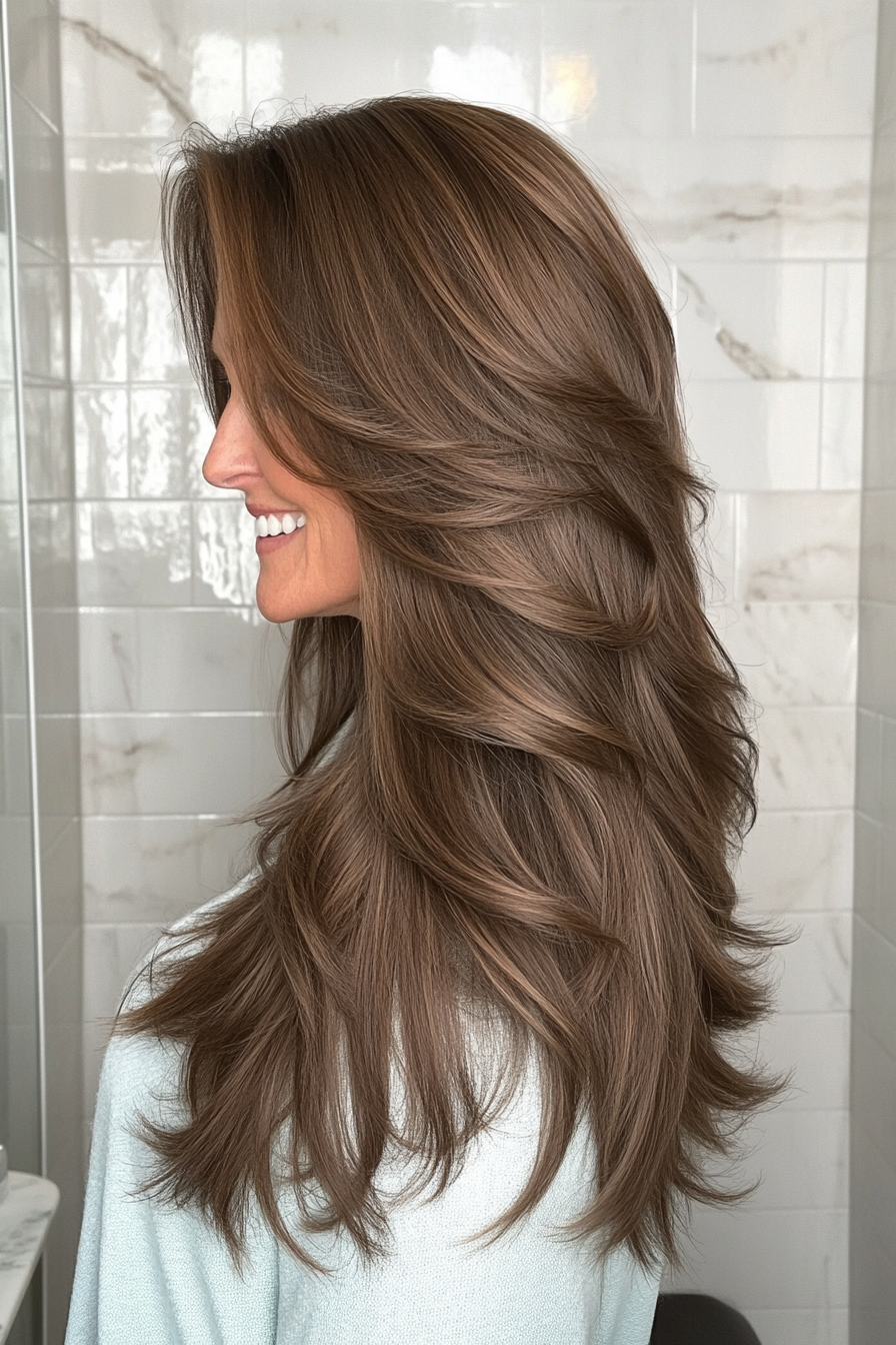 21. Langlagiger Mokka -Schnitt mit Lautstärke (schicke Frisuren für Frauen über 50) - schicke Frisuren für Frauen über 50