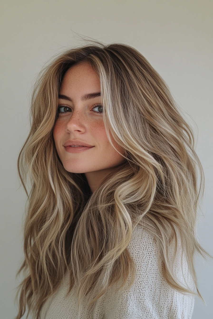 21. Lange unordentliche Schichten mit Beige Blonde Balayage (unordentliche Frisuren) - Unordentliche Frisuren
