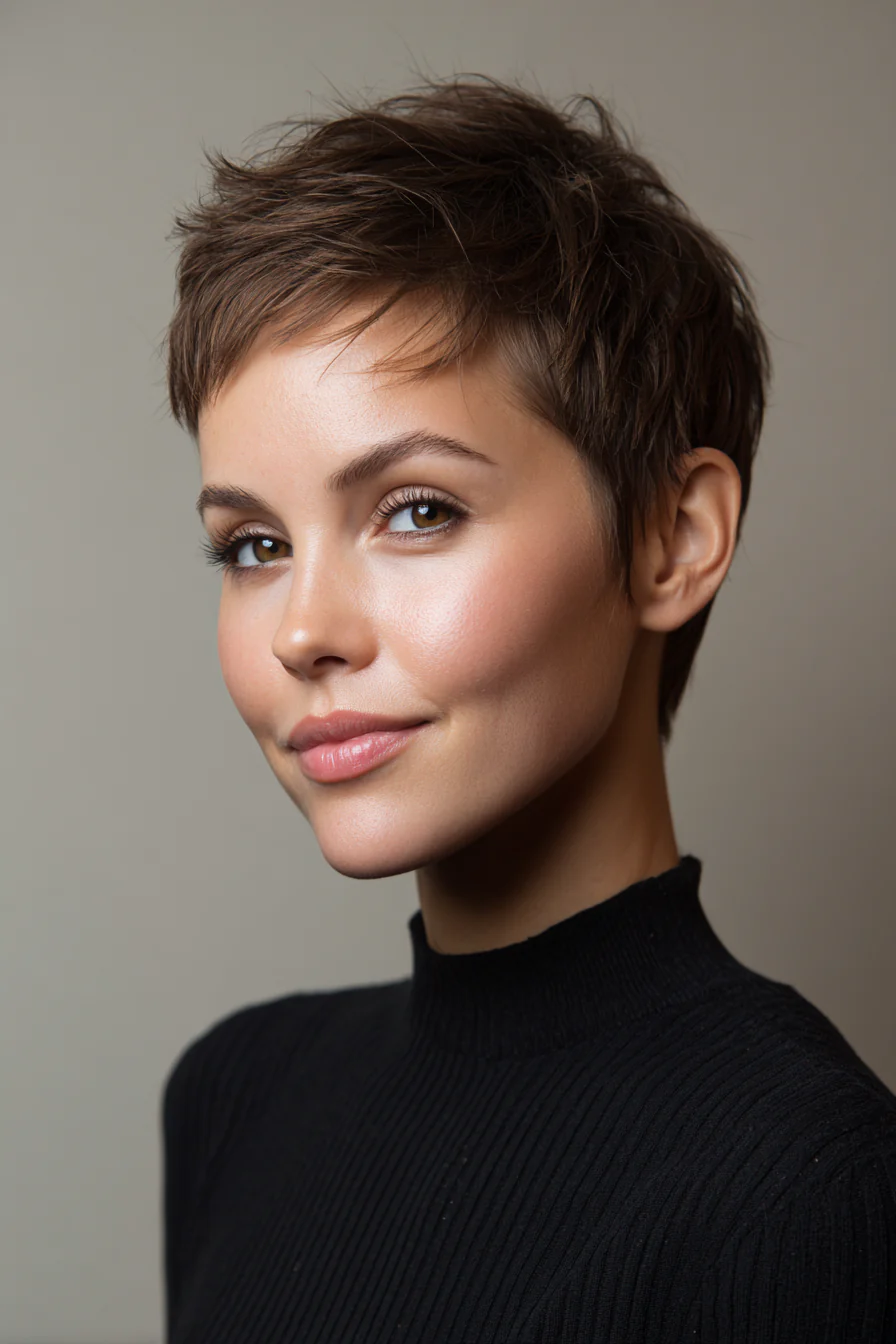 21. Mittelbrauner Mikro-Pixie (kurze Pixie-Frisuren) – Kurze Pixie-Frisuren