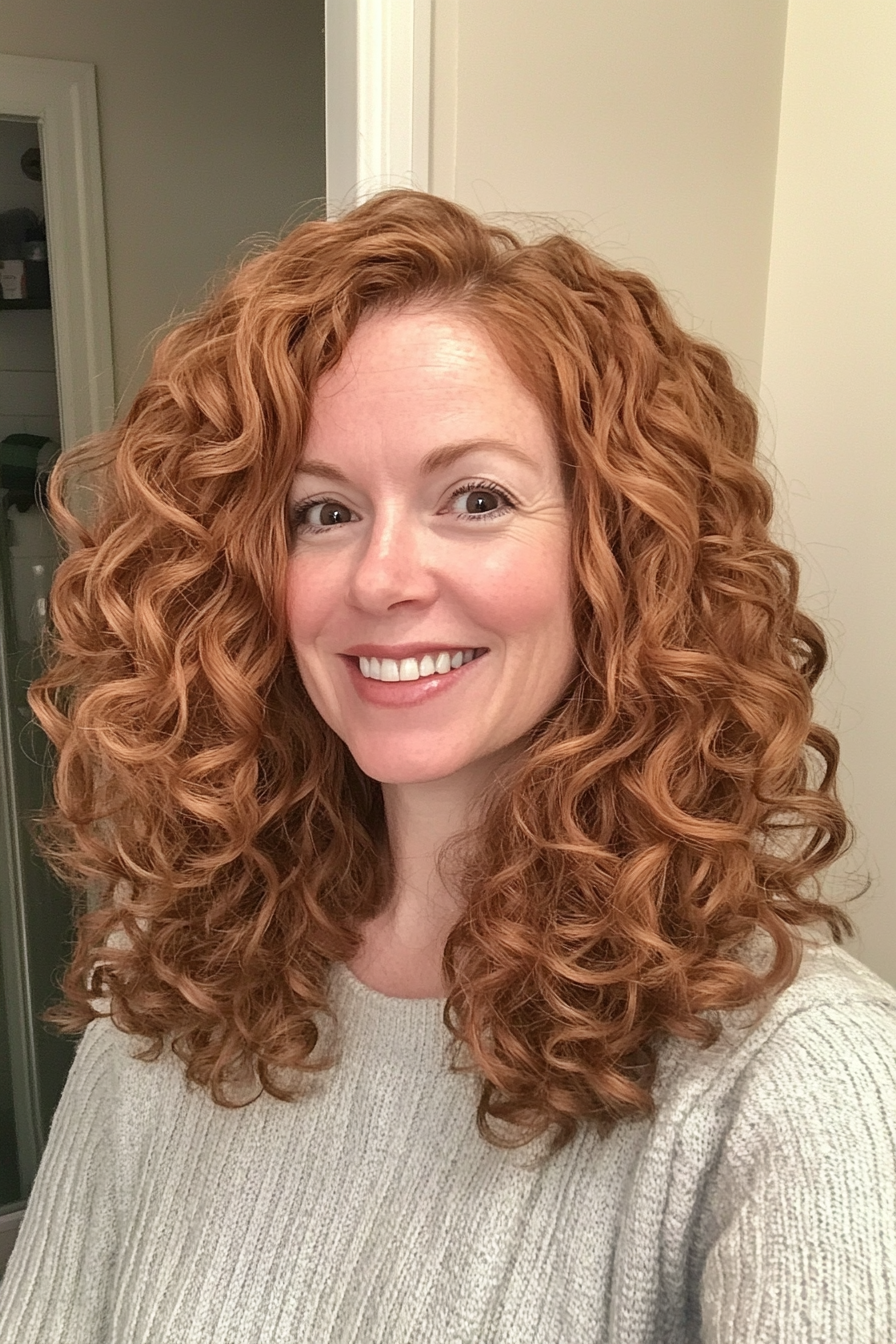 21. Mittelkupfer lose Locken (lockige Frisuren für Frauen über 40) - lockige Frisuren für Frauen über 40