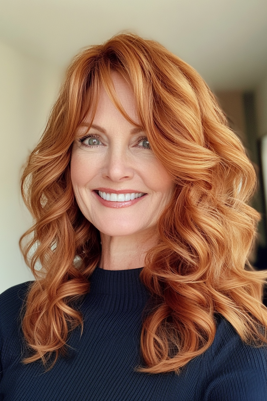 21. Mittel gekrümmte Schichten mit Erdbeerblondon (Trendfrisuren für Frauen über 50) - Trendfrisuren für Frauen über 50