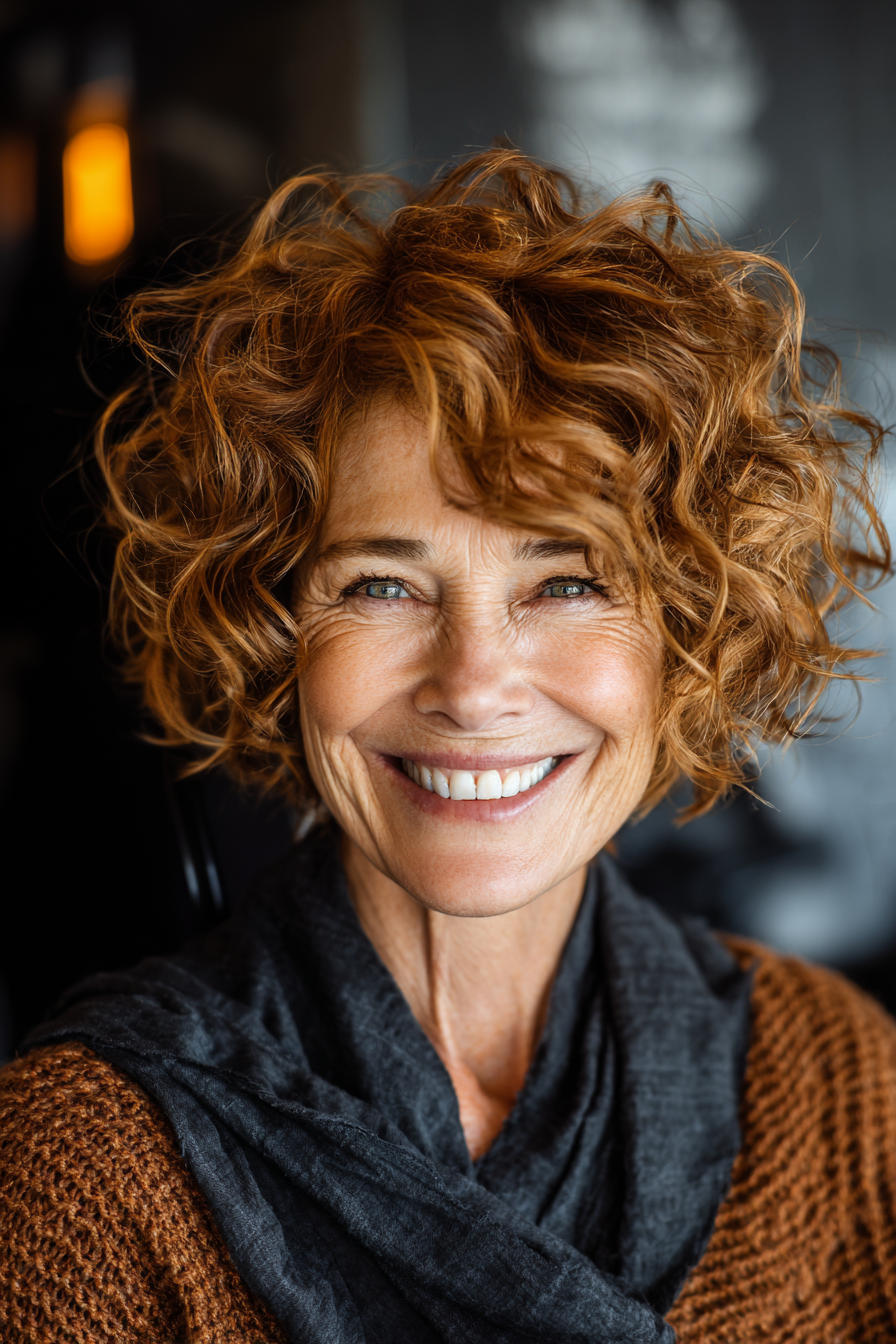 21. Unordentlicher lockiger Bob mit Zimtglasur (Unordentliche Frisuren für Frauen über 50) – Unordentliche Frisuren für Frauen über 50