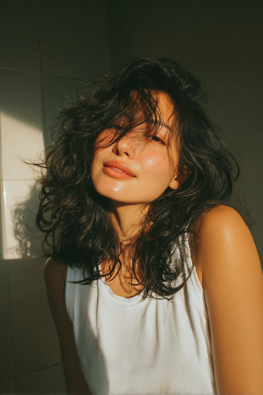 21. Natürlicher schwarzer, weicher Wellenschnitt (mittellange Frisuren für dünnes Haar) – Mittellange Frisuren für dünnes Haar