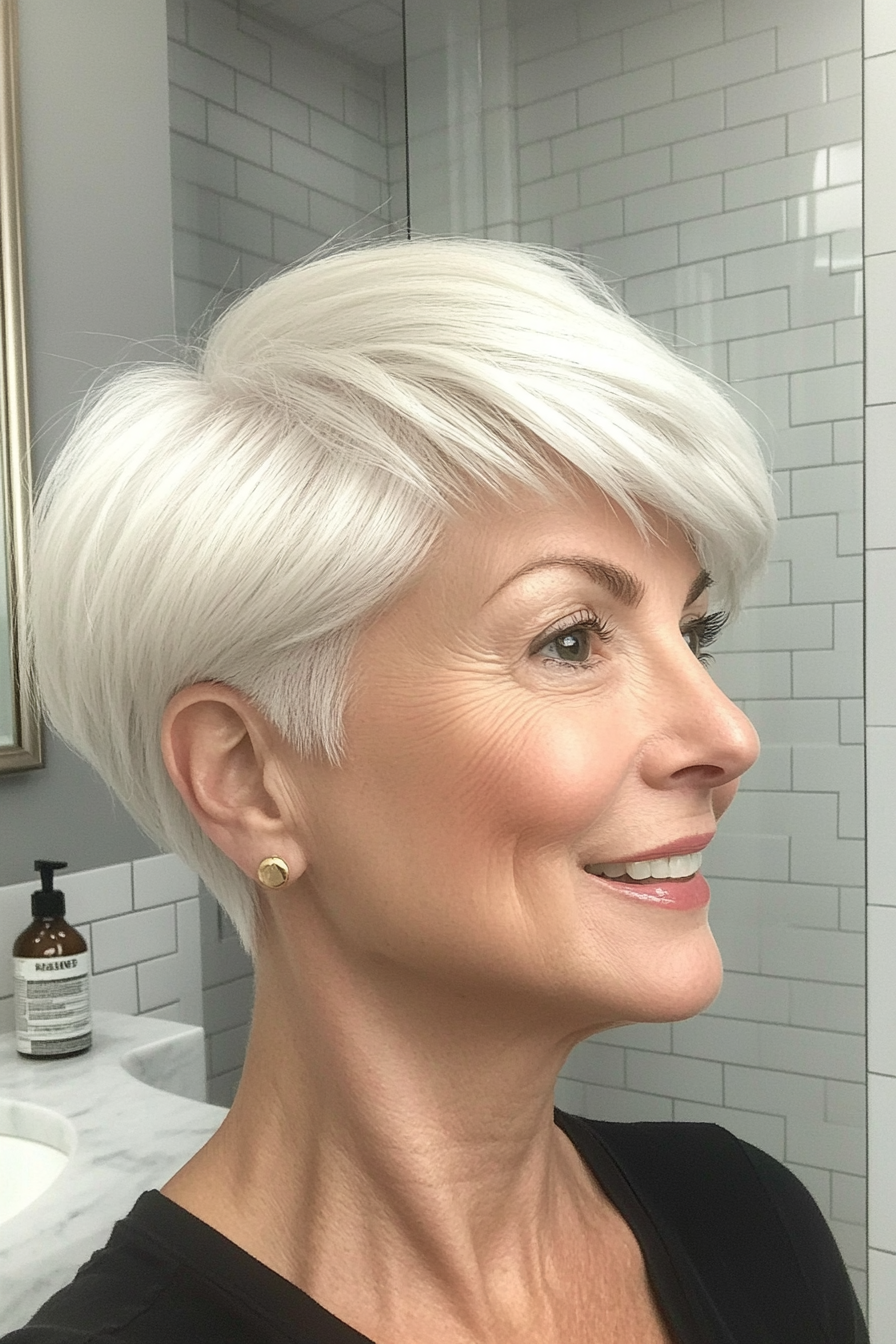 21. Natural White Sleek Pixie (lustige kurze Haarschnitte für Frauen über 50) - lustige kurze Haarschnitte für Frauen über 50