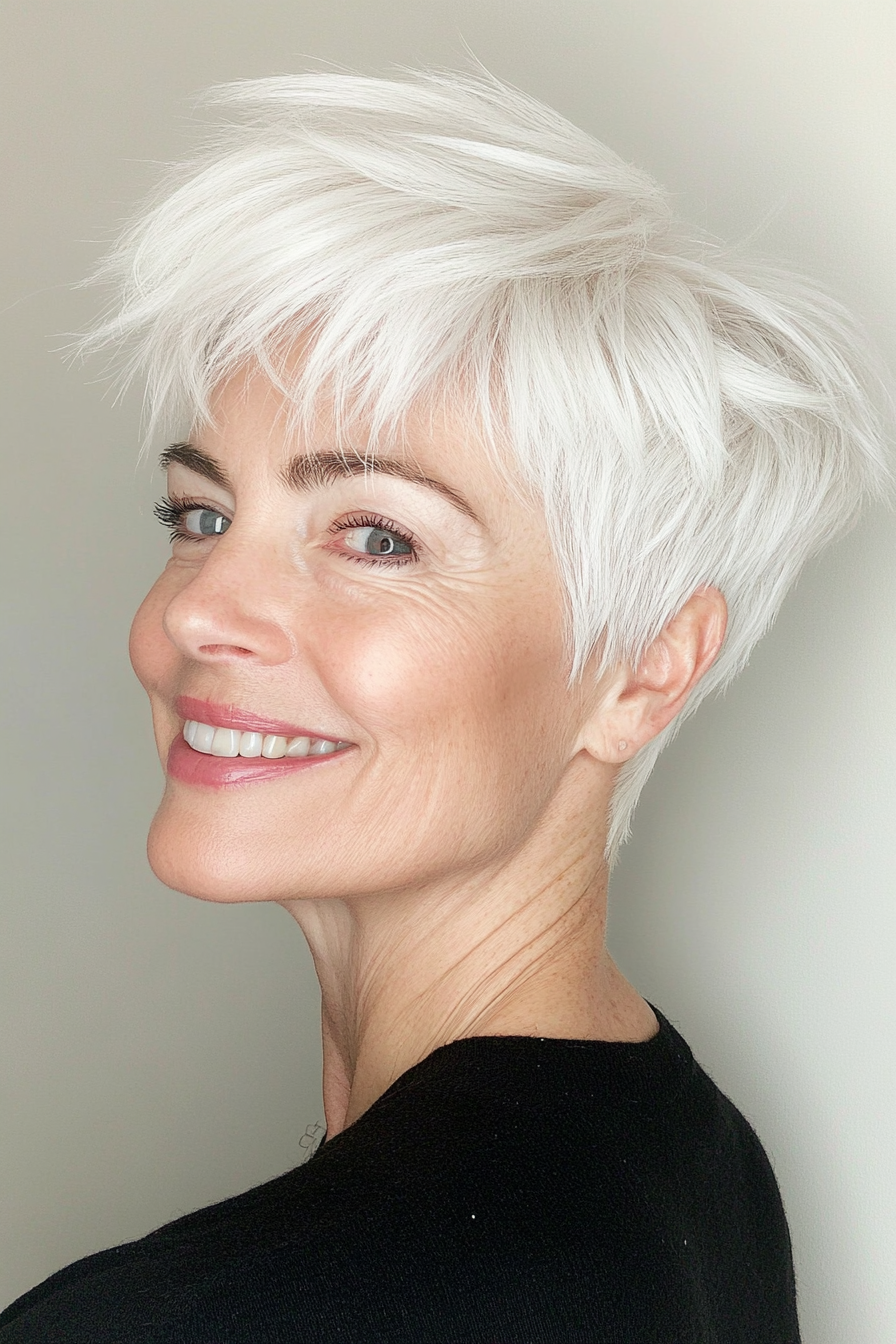 21. Natural White Stapeled Pixie Cut (gestapelte Haarschnitte für ältere Frauen) - Stapelte Haarschnitte für ältere Frauen