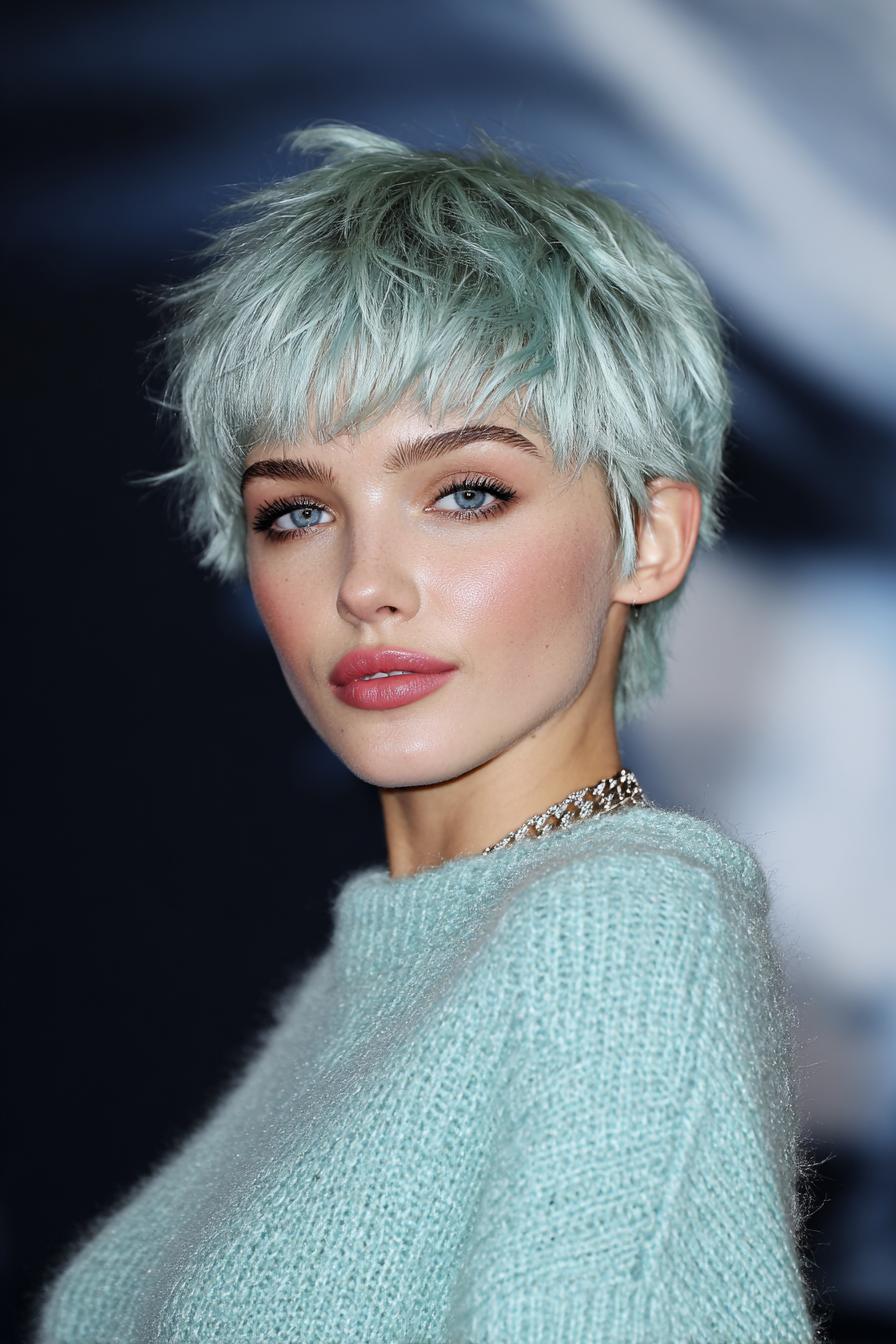 21. Rockerernte in eisiger Minze (kurze Shag -Haarschnitte für glattes Haar) - kurze Shag -Haarschnitte für gerade Haare