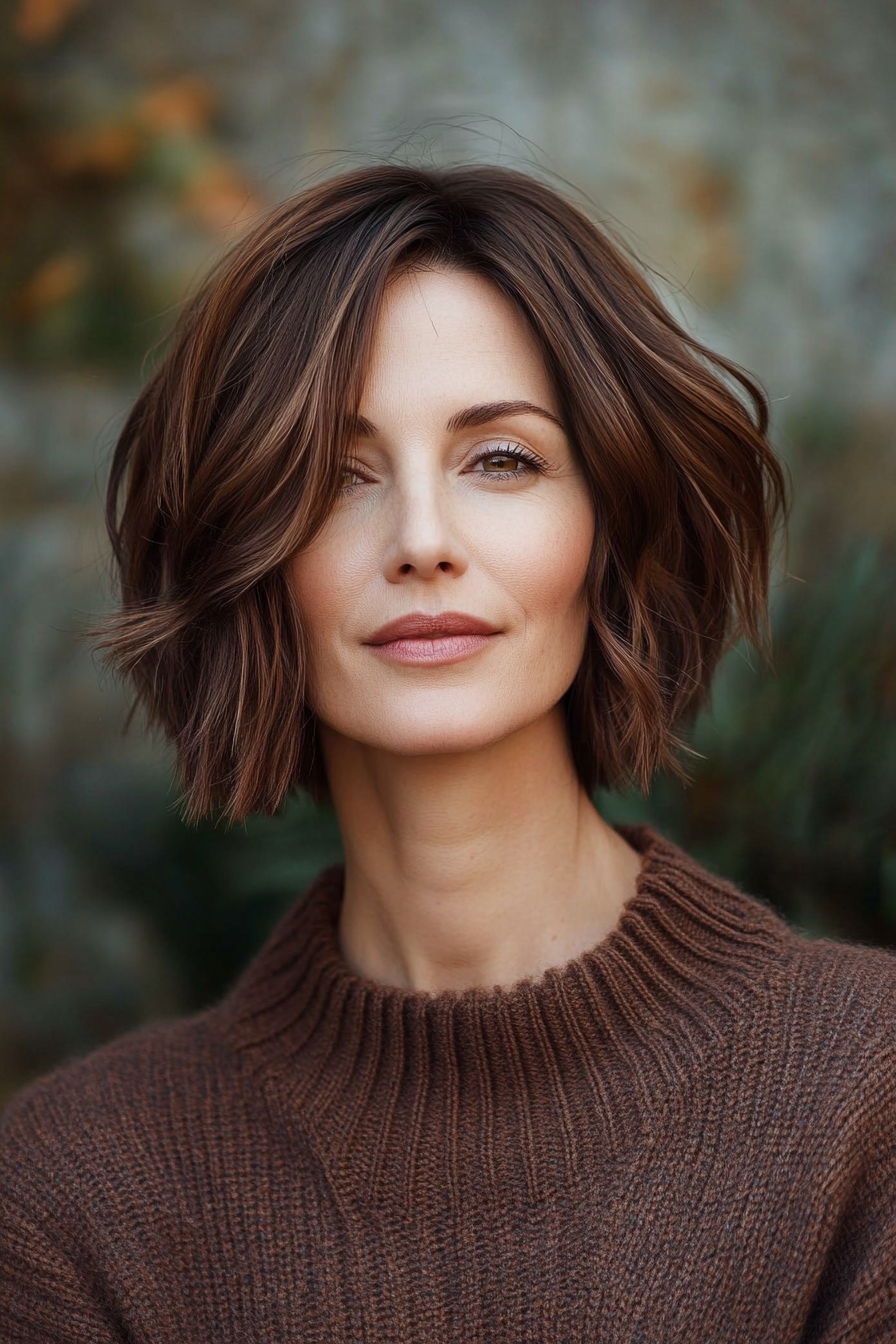 21. Formulierte Bob mit Unterlagen in Rosenholzbraun (kurze Frisuren für ältere Frauen mit feinem Haar) - kurze Frisuren für ältere Frauen mit feinem Haar