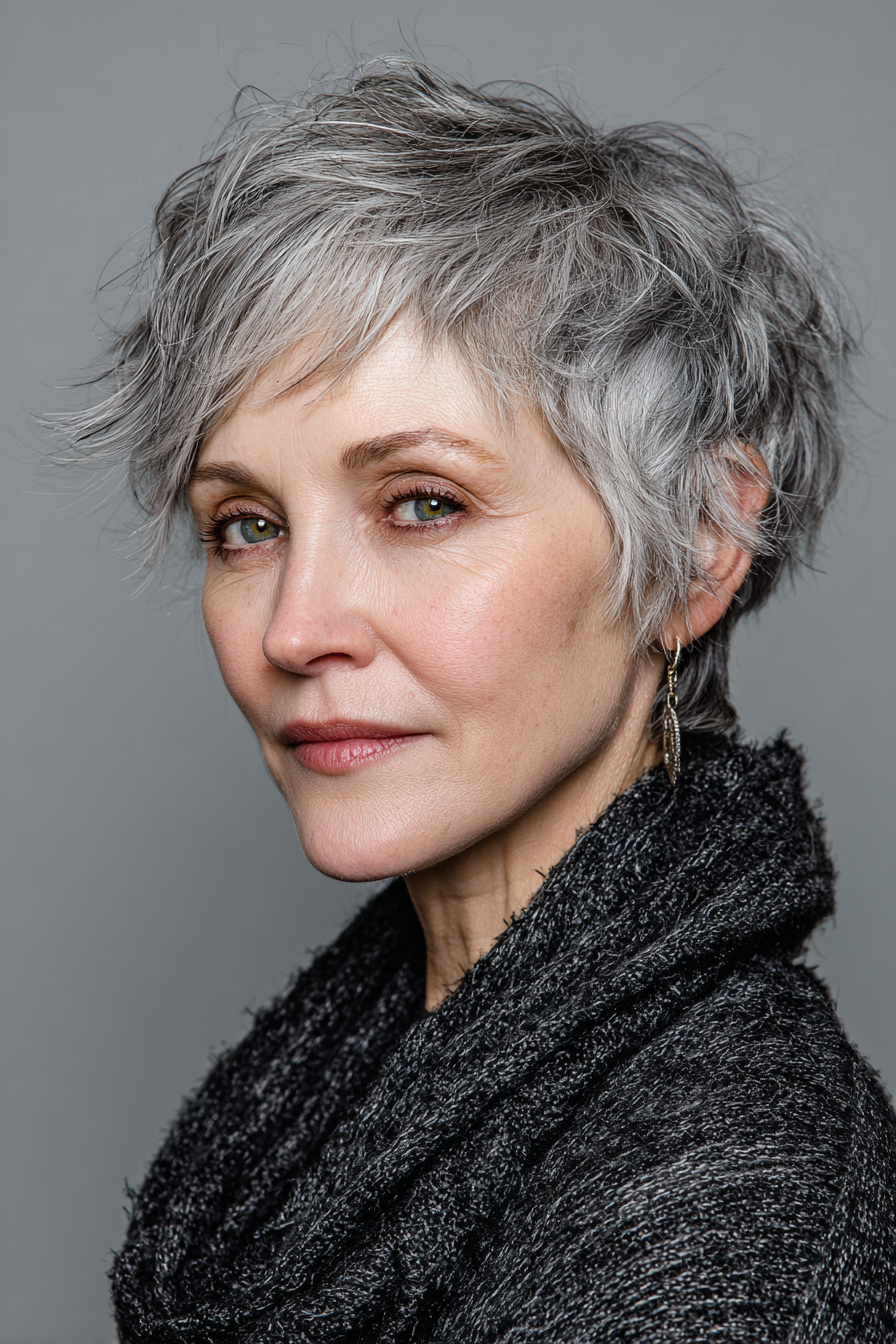 21. Geformter Schnitt mit feinen Schichten in Aschgrau (Kurzhaarschnitte für dünner werdendes Haar für Frauen über 50) – Kurzhaarschnitte für dünner werdendes Haar für Frauen über 50