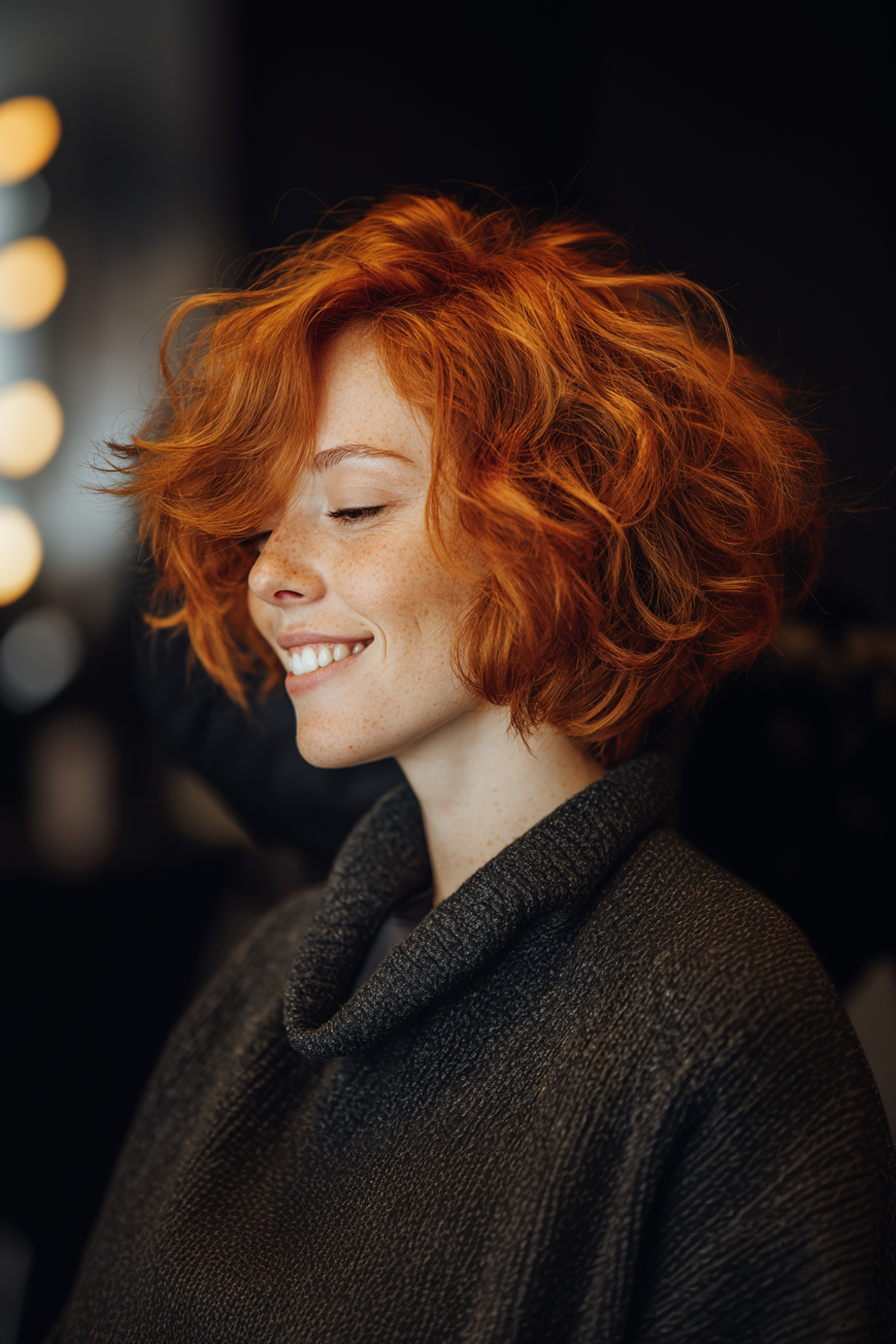 21. Shaggy Mini Bob in Terrakotta (kinnlänge strukturierte Haarschnitte) - Kinnlänge strukturierte Haarschnitte