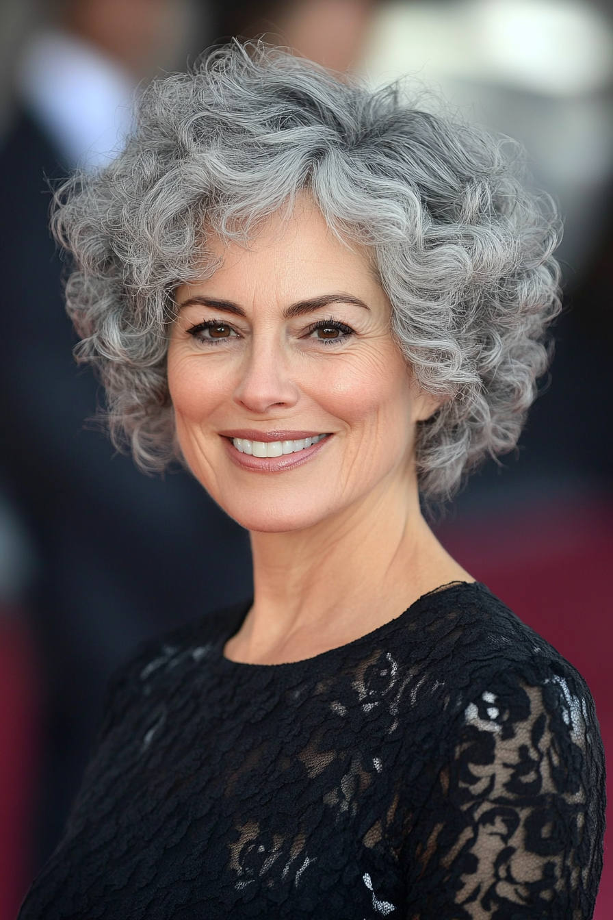 21. kurzes lockiges Schnitt in natürlicher Grau (mittel- bis kurze Haarschnitte für Frauen über 50) - mittel- bis kurze Haarschnitte für Frauen über 50