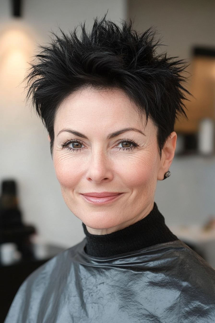 21. Schlanke schwarze Spiky -Pixie (stachelige Frisuren für Frauen über 60) - Stachelfrisur für Frauen über 60