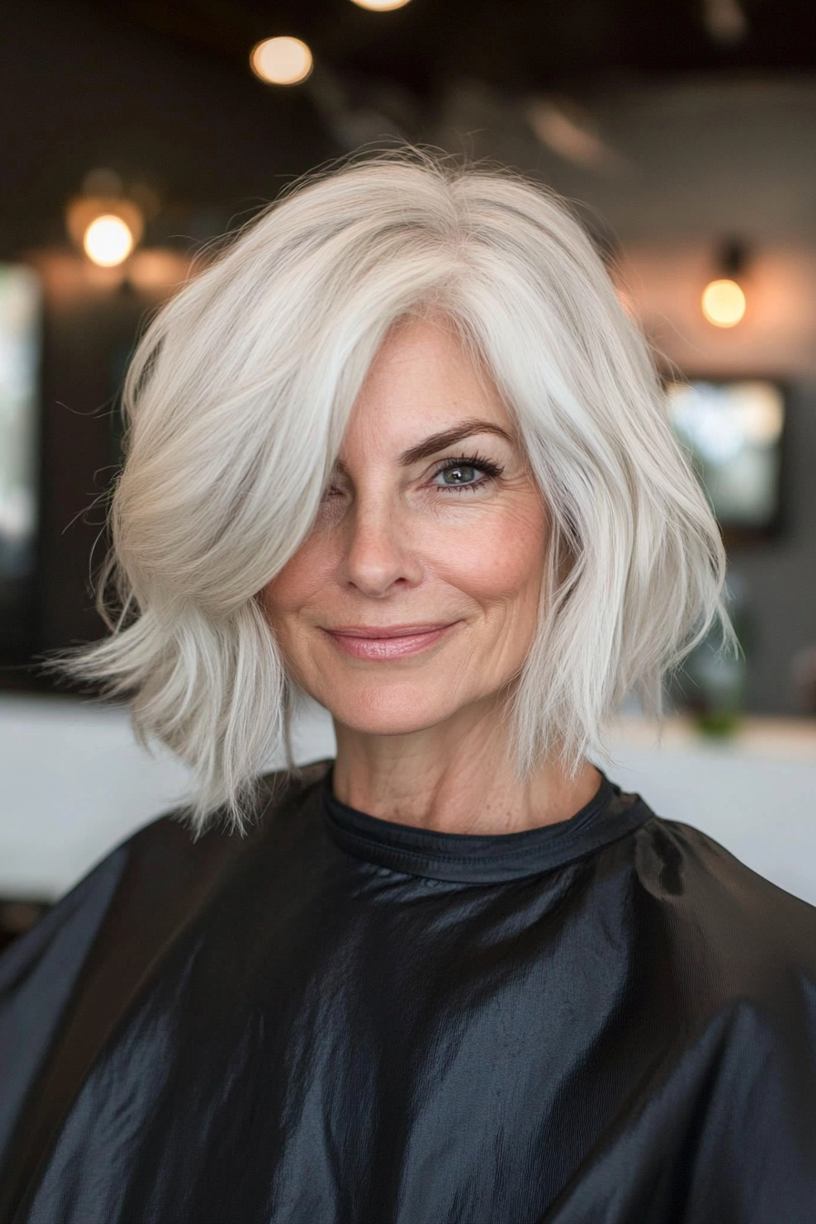 21. Snowy White Shag Shag (Haarschnitte für Frauen über 50 mit grauem Haar) - Haarschnitte für Frauen über 50 mit grauen Haaren
