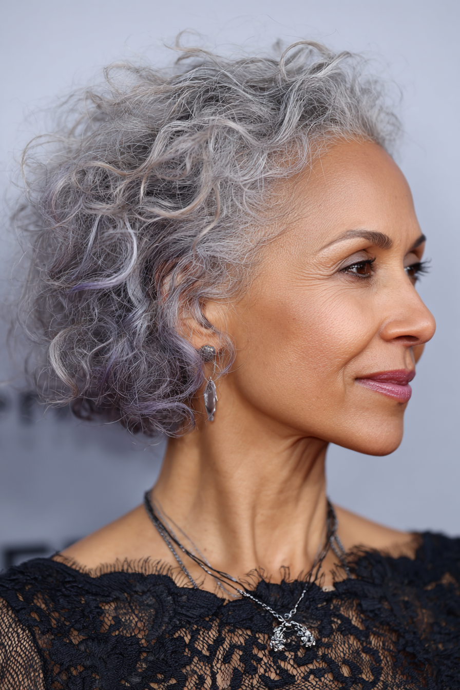 21. Soft Cloud Grey Curly Bob (Weiße Frisuren für Frauen über 50) – Weiße Frisuren für Frauen über 50