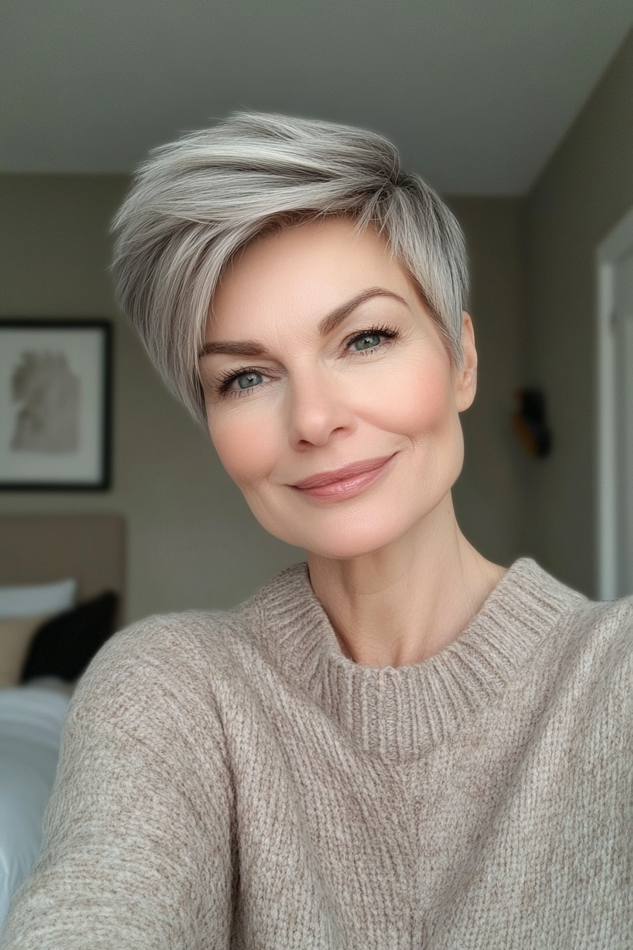 21. Soft Taupe Classic Pixie (lange Pixie -Haarschnitte für ältere Frauen) - Lange Pixie -Haarschnitte für ältere Frauen