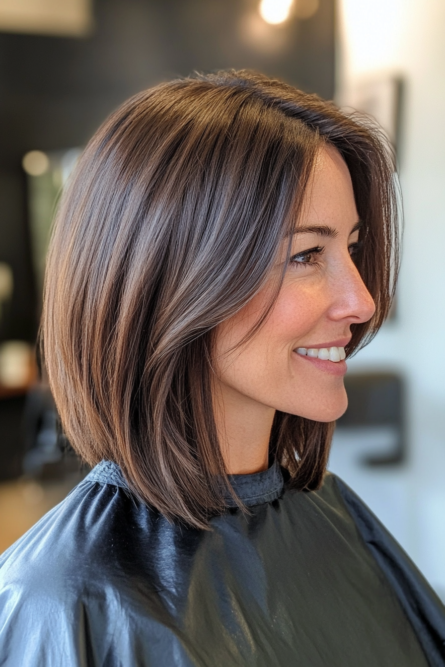 21. Straight Lob mit Schokoladenkastanienmischung (beste Haarschnitte für Frauen über 40) - beste Haarschnitte für Frauen über 40