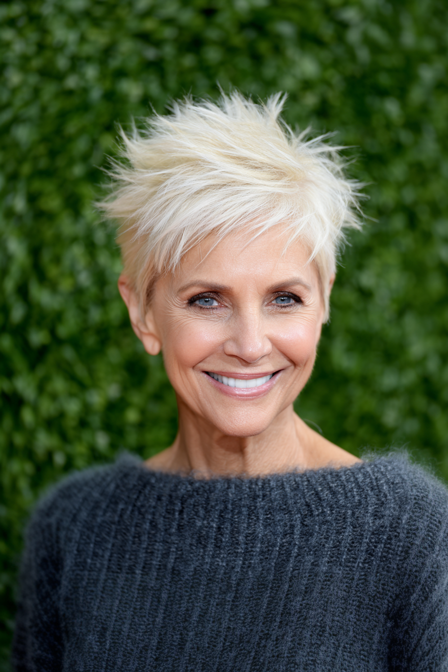 21. Vanilleblonde Volumenpixie (Stachelfrisuren für Frauen über 50) - Stachelfrisuren für Frauen über 50