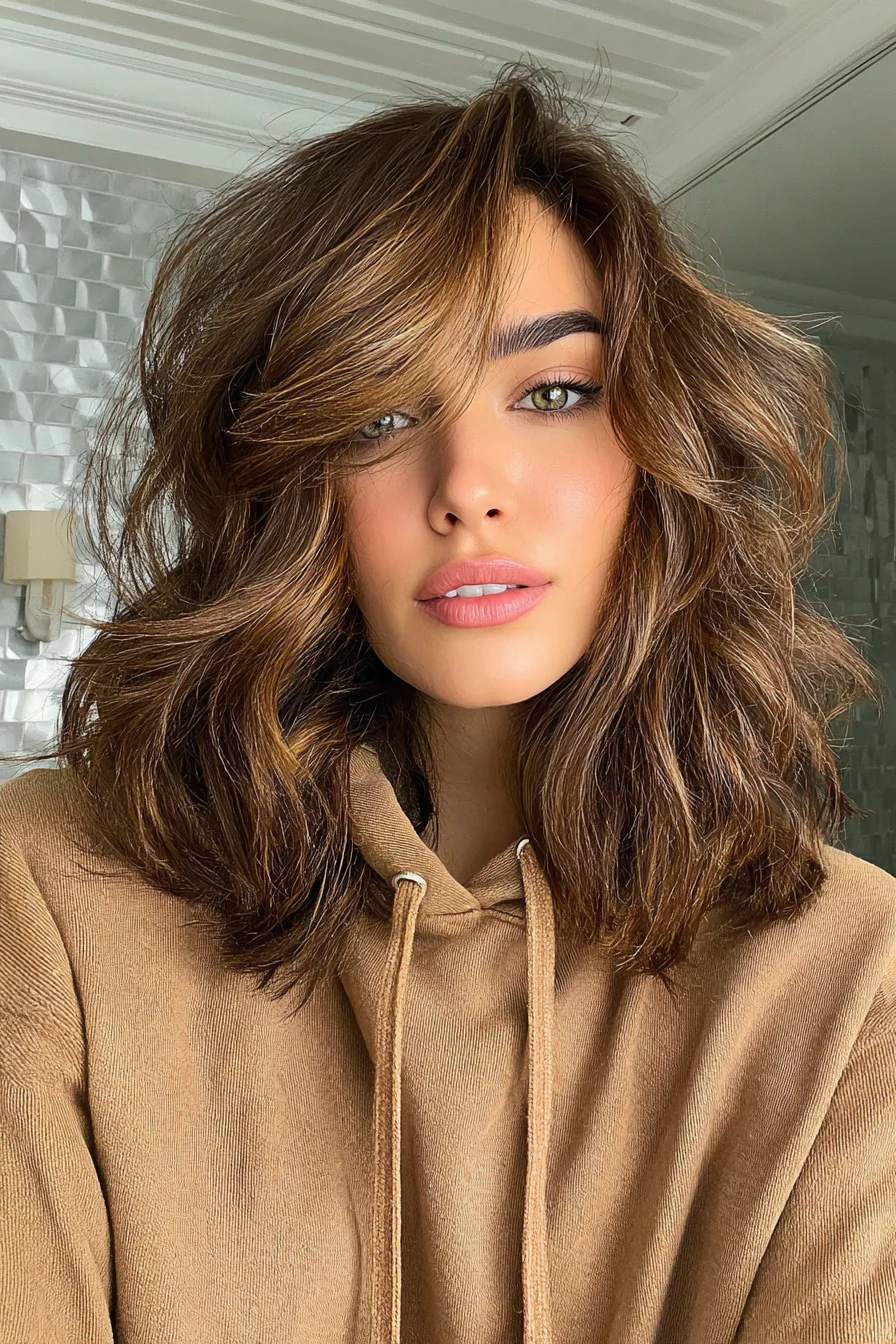 21. Voluminöser Lob in Chestnut Balayage (lange Bob-Frisuren) – Lange Bob-Frisuren