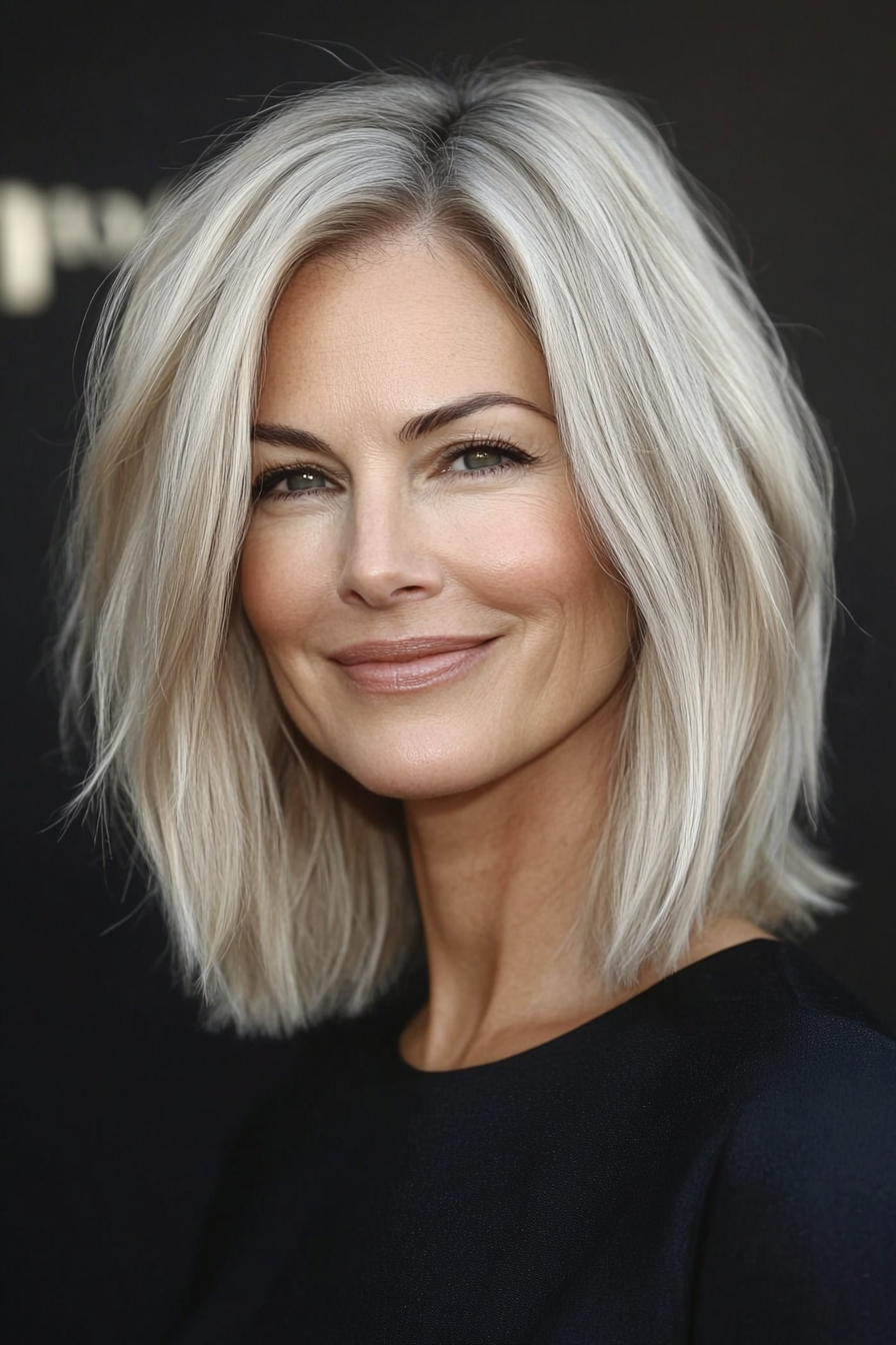 21. Volumisierter Bob mit Champagnerblond (einfache Haarschnitte für Frauen über 40) - einfache Haarschnitte für Frauen über 40