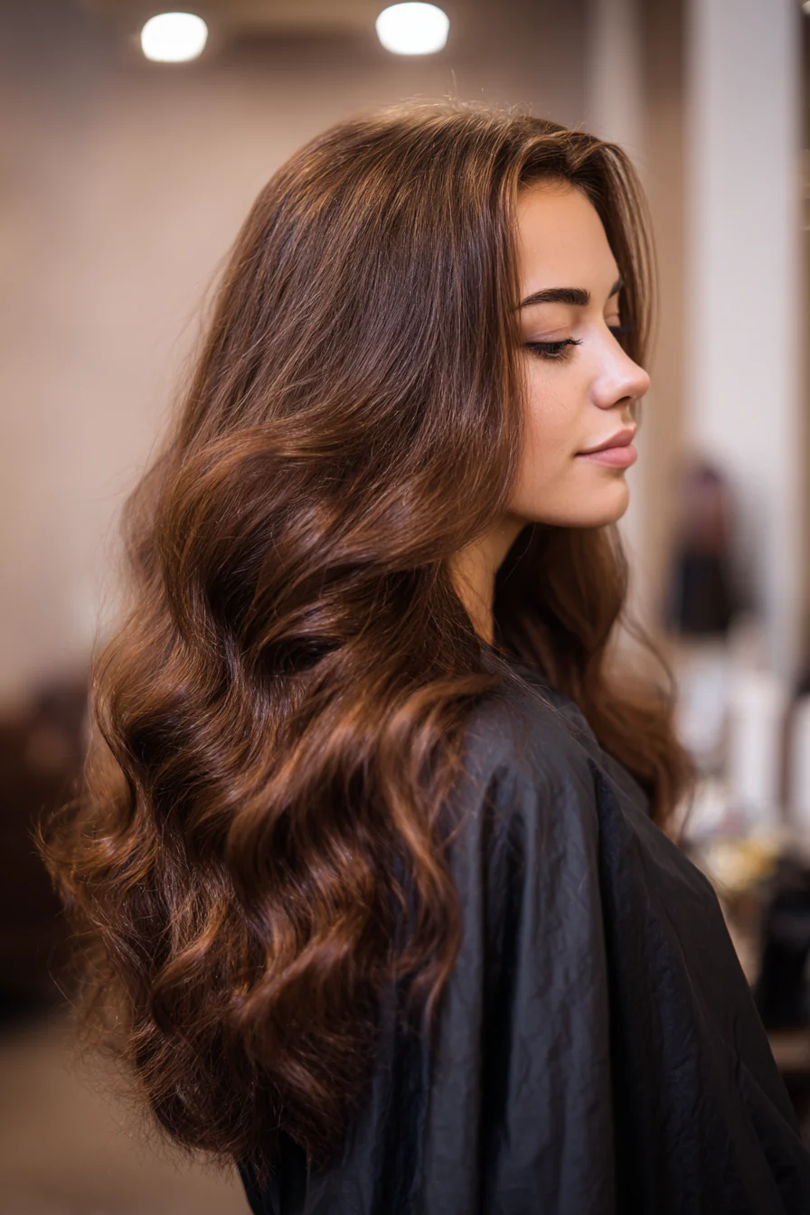 21. Walnuss-Mittelabschnittswellen (lange gewellte Frisuren) – Lange gewellte Frisuren