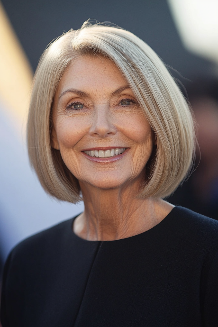 21. warmer beige gerade Bob mit Seitenschichten (glatte Frisuren für ältere Frauen) - Straße Frisuren für ältere Frauen