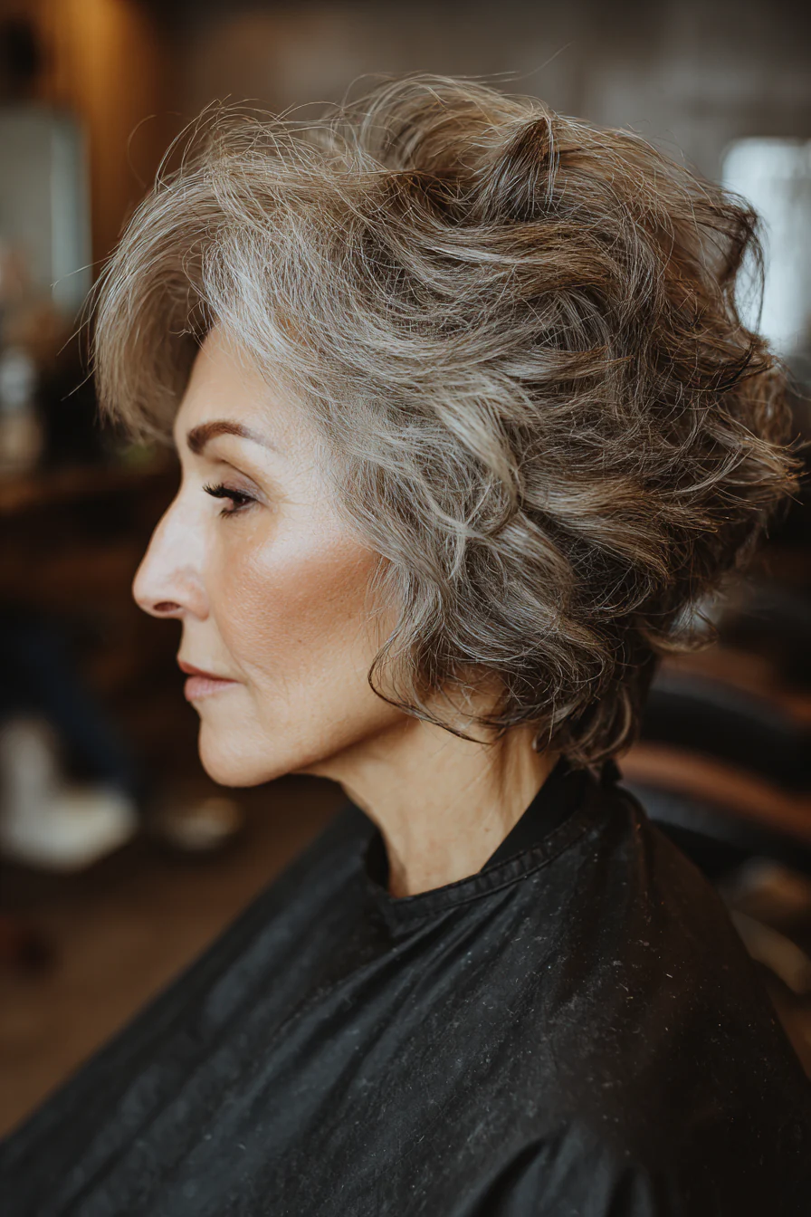 21. Wellenförmiger Stapelschnitt mit kühlem Aschblond (kurze gewellte Haarschnitte für ältere Frauen) – Kurze gewellte Haarschnitte für ältere Frauen