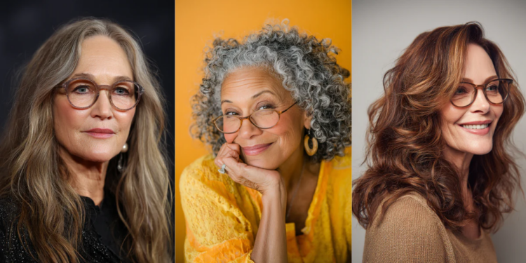 22 atemberaubende lange Frisuren für Frauen über 50 mit Brille