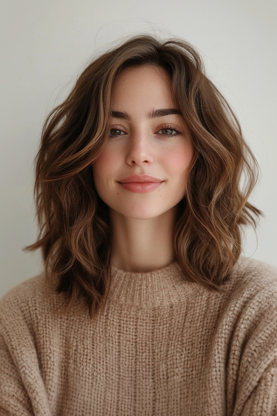 22. Lufter weicher Shag in sandigen Karamell (Haarschnitte mit Trottel Länge) - Haarbeinlängenhaarschnitte