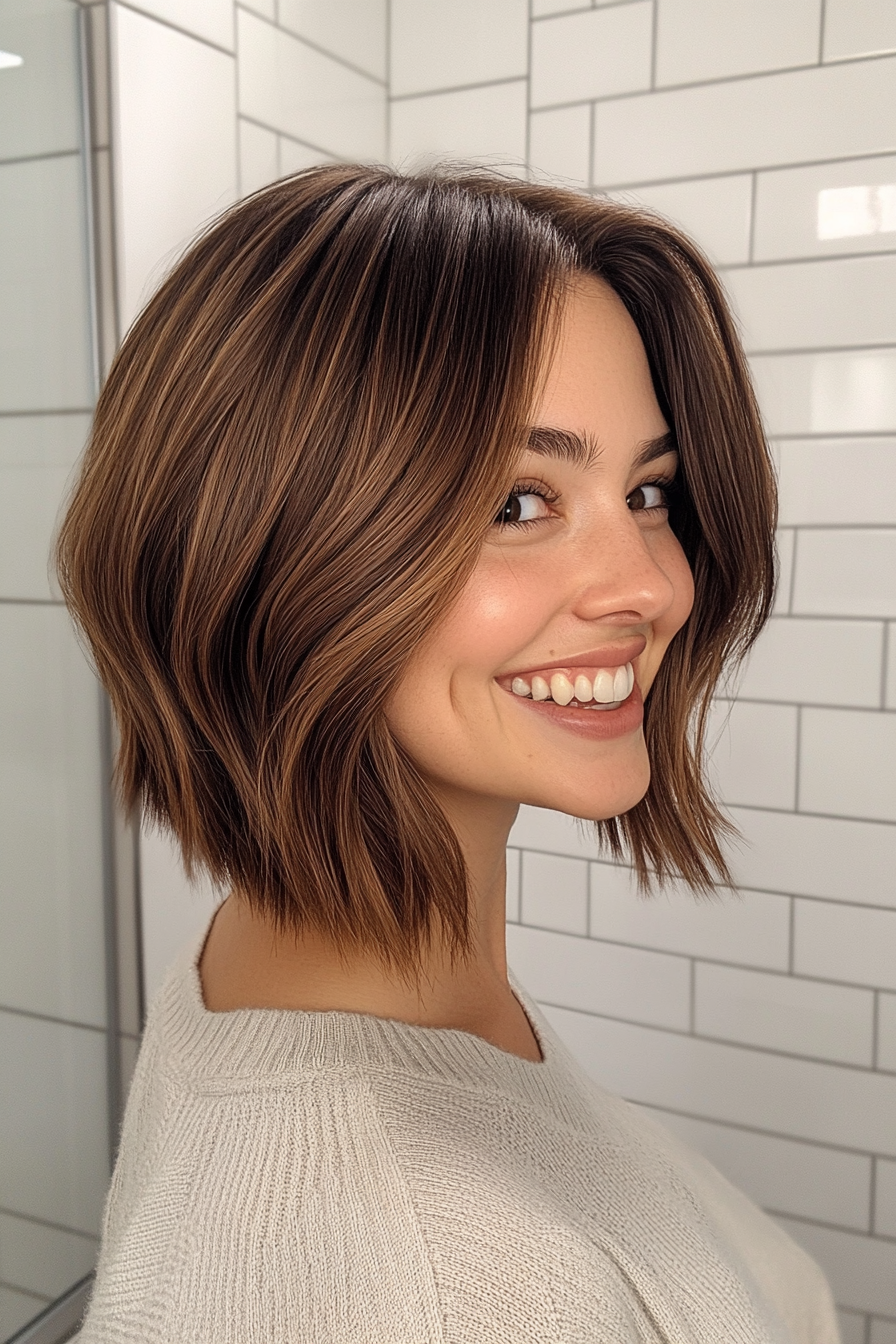 22. Aschekastanie Stücke Bob (abgewinkelte geschichtete Bob -Haarschnitte) - abgewinkelte geschichtete Bob -Haarschnitte