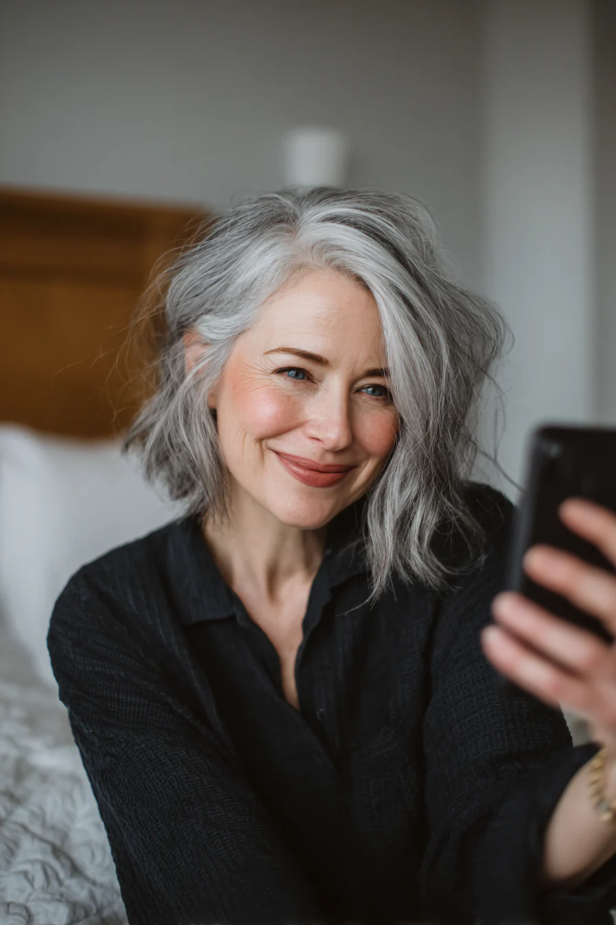 22. Blended Bob mit silbernen Strähnen (Haarschnitt-Ideen für Frauen) – Haarschnitt-Ideen für Frauen