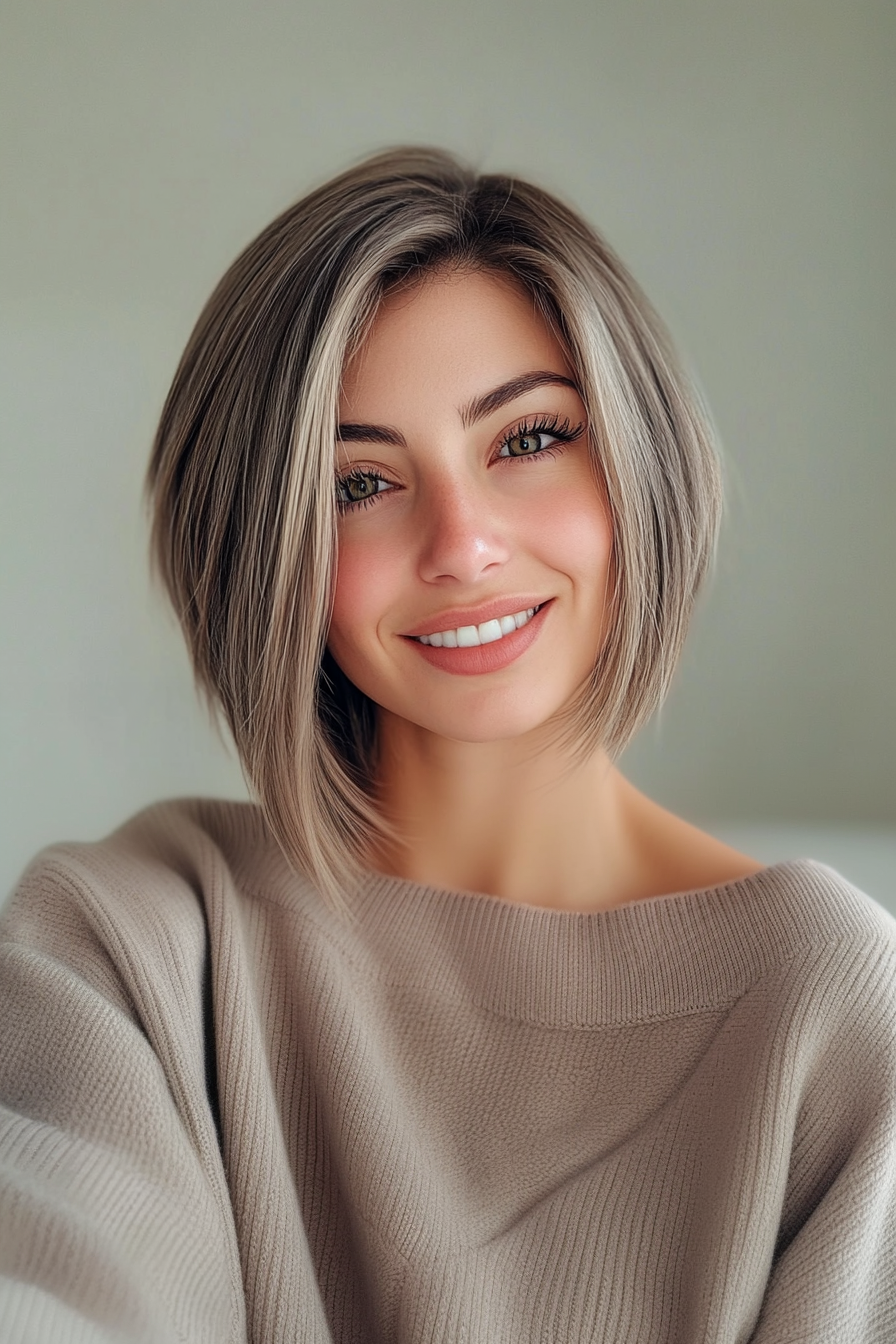 22. Stumpf Bob mit geschichtter Unterkut in staubigem Taupe (geschichtete Haarschnitte für das dünner Haar) - geschichtete Haarschnitte zum Ausdünnen von Haaren