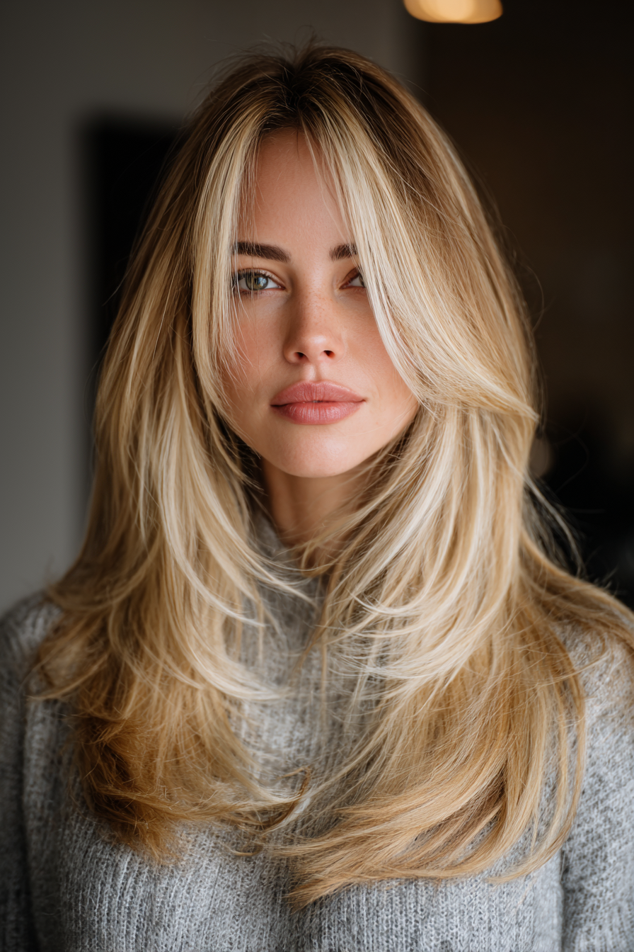 22. Butterblonde Schichten mit Gesichtskontur geschnitten (geschichtete Haarschnitte für Frauen) - geschichtete Haarschnitte für Frauen