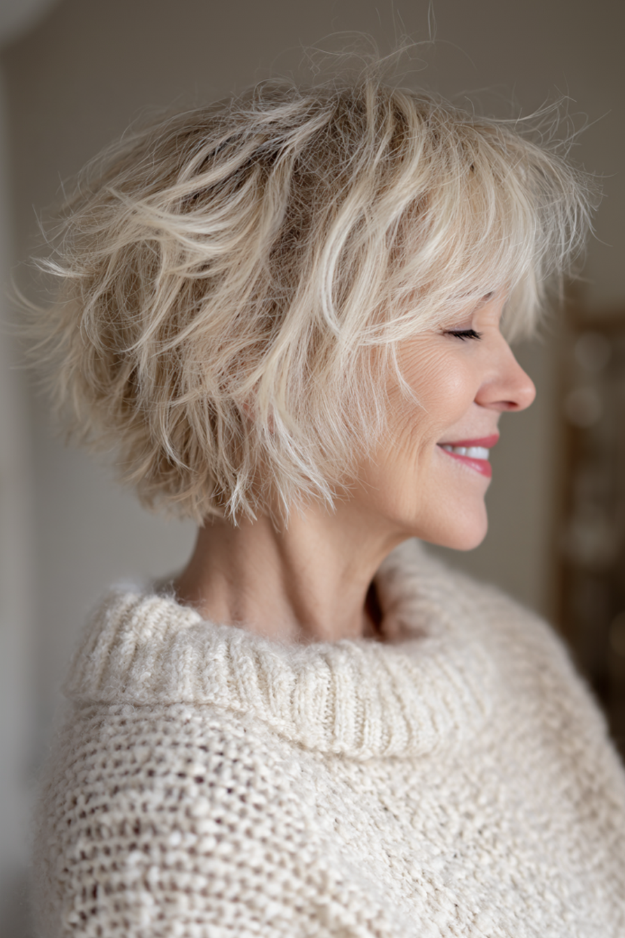 22. Kurzer Shag in Butterblond (kurze Shag-Frisuren für Frauen über 60) – Kurze Shag-Frisuren für Frauen über 60